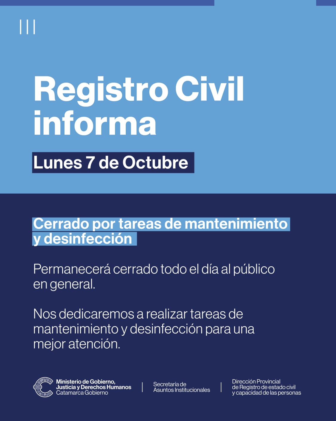 El Registro Civil, cerrado por tareas de mantenimiento y desinfección