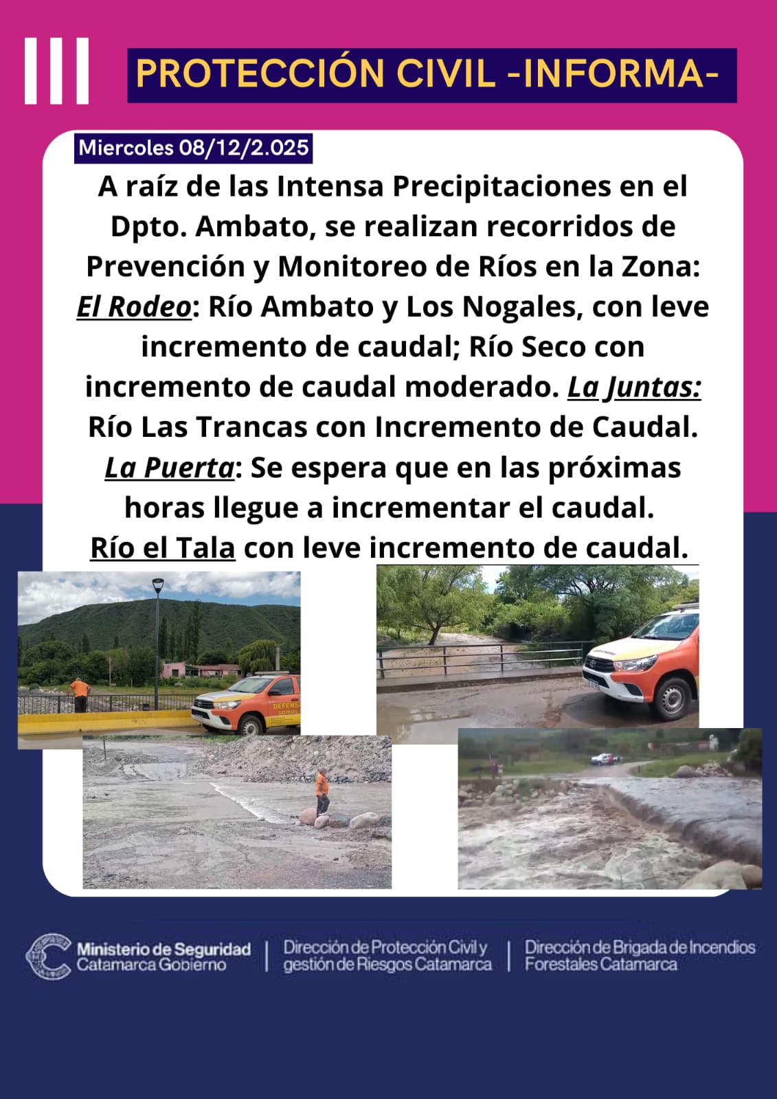 Tras la tormenta: piden prevención y no acercarse a rios 