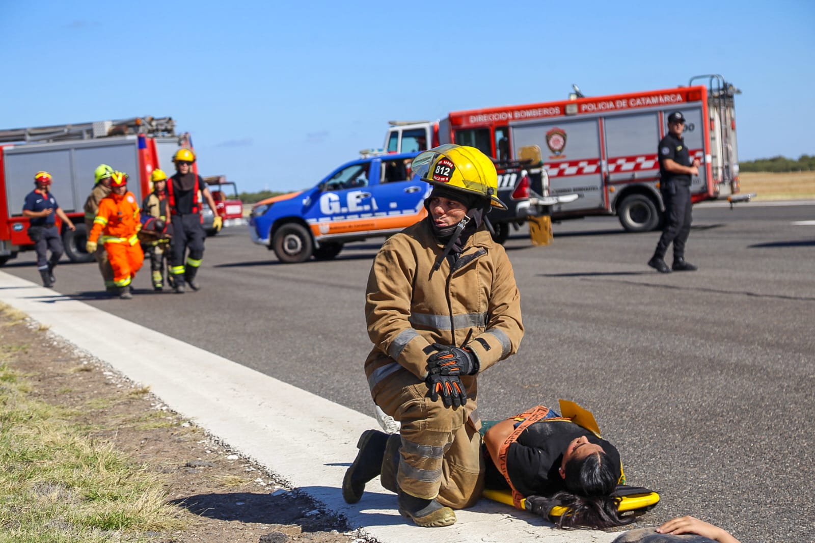 Exitoso simulacro de accidente aéreo en el aeropuerto “Coronel Felipe Varela”