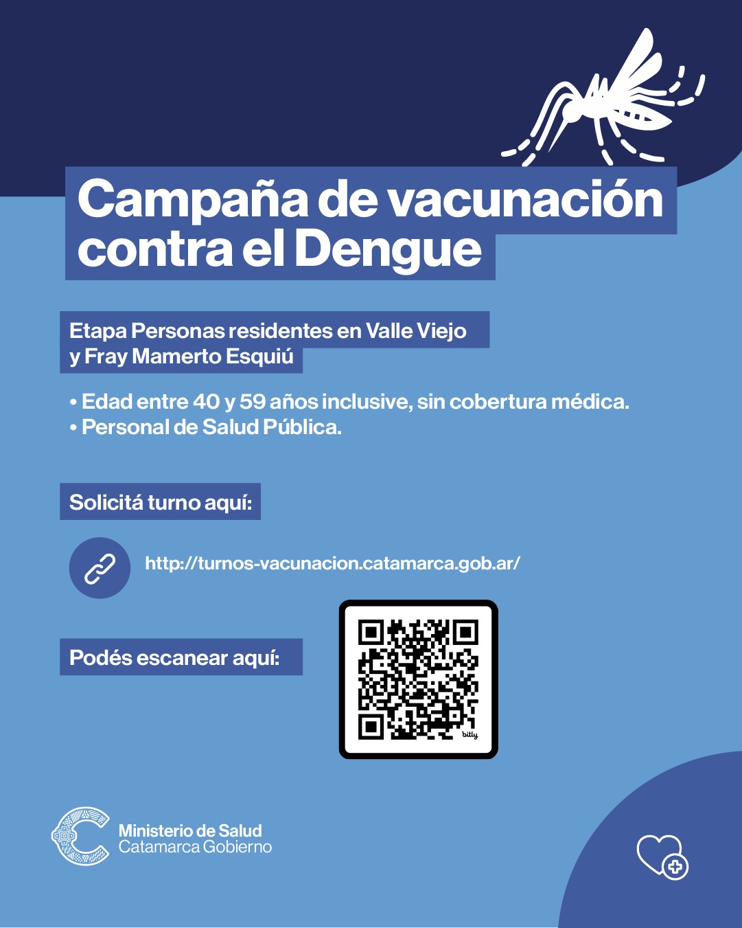 Se extiende la inscripción para residentes de Valle Viejo y Fray Mamerto Esquiú para acceder a la vacuna contra el dengue